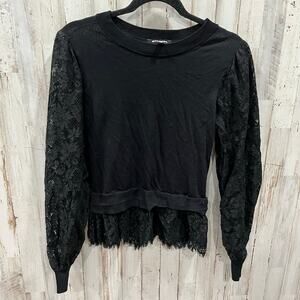 Express Black Lace Peplum Puff Sleeve Top Whimysgoth Womens Size Medium